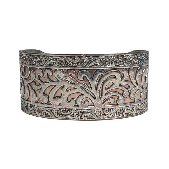 Women Cuff Bracelet Silver Tone Plated Metal With Costume Jewelry Adjustable - Picture 1 of 5